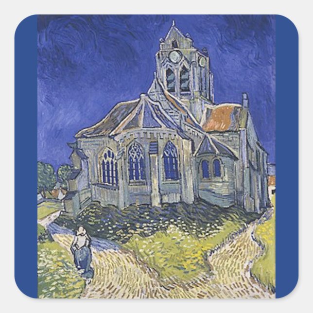 Die Kirche in Auvers von Vincent Van Gogh Quadratischer Aufkleber (Vorderseite)