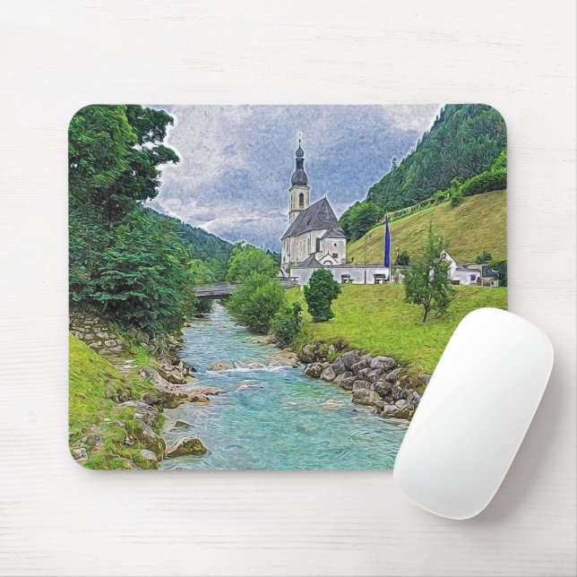 Die Kirche in Ramsau - Idylle Mousepad (Mit Mouse)