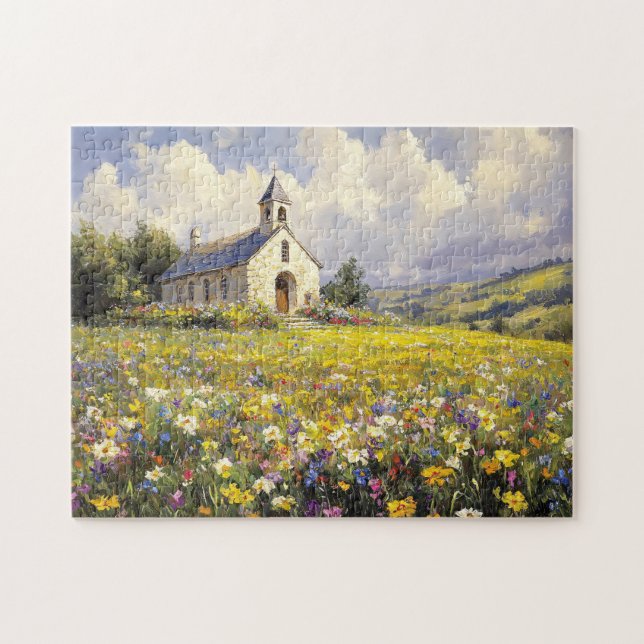 Die Kirche ist von Wildblumen umgeben (Horizontal)