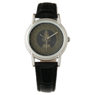 Die klassische schwarze lederne Uhr der Frauen mit