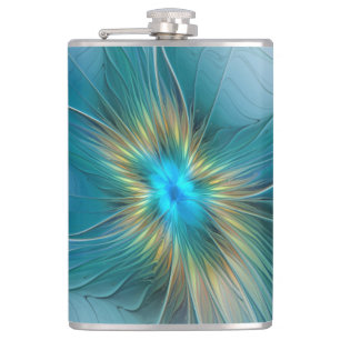 Die kleine Beauty Modern Blue Gold Fraktal Blume Flachmann