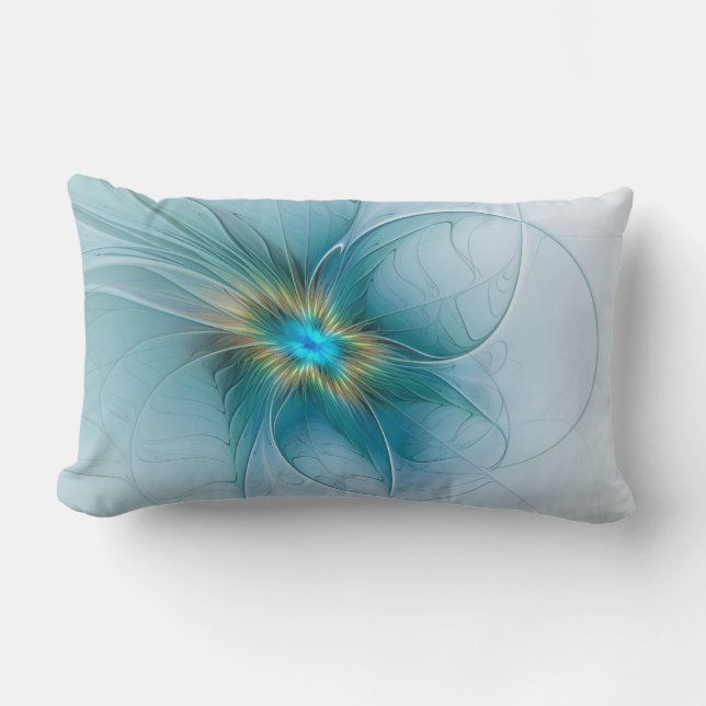 Die kleine Beauty Modern Blue Gold Fraktal Blume Lendenkissen (Vorderseite)
