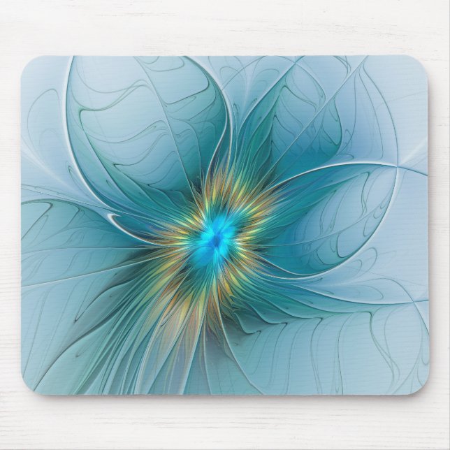 Die kleine Beauty Modern Blue Gold Fraktal Blume Mousepad (Vorne)