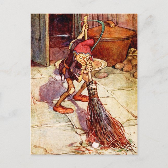 Die kleine Brownie, die Hausarbeit macht Postkarte (Vorderseite)