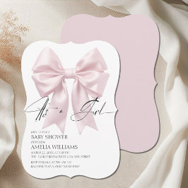 Die kleine, elegante, weich rosa Bow Babydusche Einladung