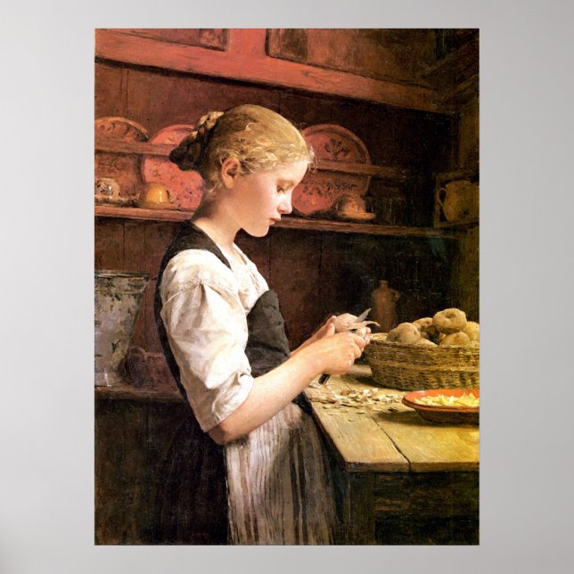 Die kleine Kartoffelschälerin Girl Peeling Potatos Poster (Vorne)