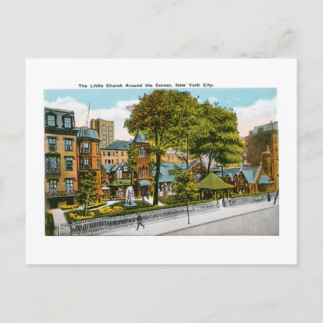 Die kleine Kirche um die Ecke, New York City Postkarte (Vorderseite)
