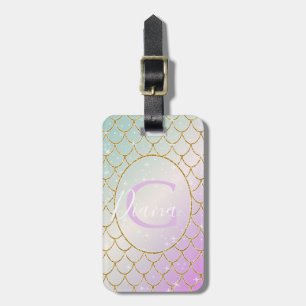 Die kleine Meerjungfrau. Goldene Waage auf rosa, t Gepäckanhänger