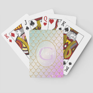Die kleine Meerjungfrau. Goldene Waage auf rosa, t Spielkarten