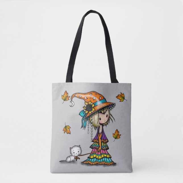 Die kleine Wanderer-Hexe und Katze-Halloween-Kunst Tasche (Vorderseite)