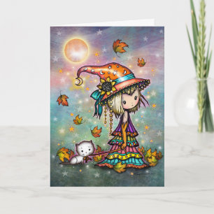 Die kleine Wanderin Halloween-Hexe und Katze Karte