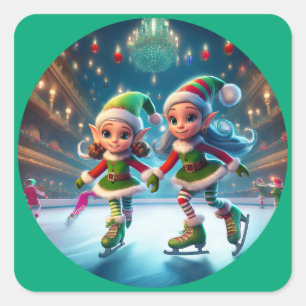 Die kleinen Helfer des Weihnachtsmanns sind innen Quadratischer Aufkleber