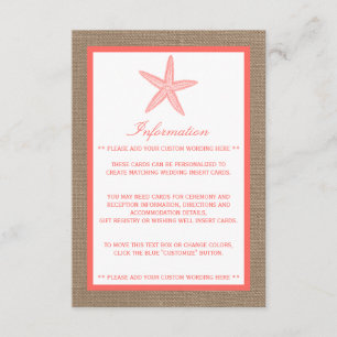 Die Korallen-Seestern-Jute-Strand-Hochzeitskollekt Begleitkarte