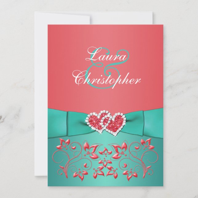 Die korallenroten grünen verbindenden Wedding Einladung (Vorderseite)