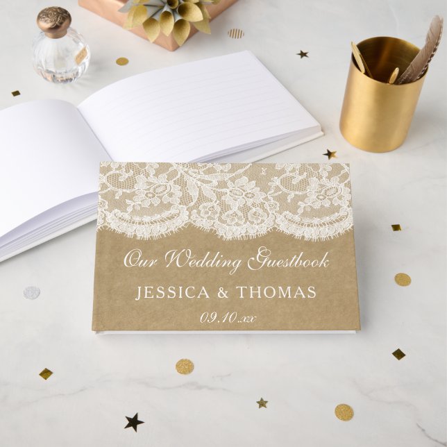 Die Kraft & Spitzen-Hochzeitskollektion Gästebuch (Vorderseite Offen)