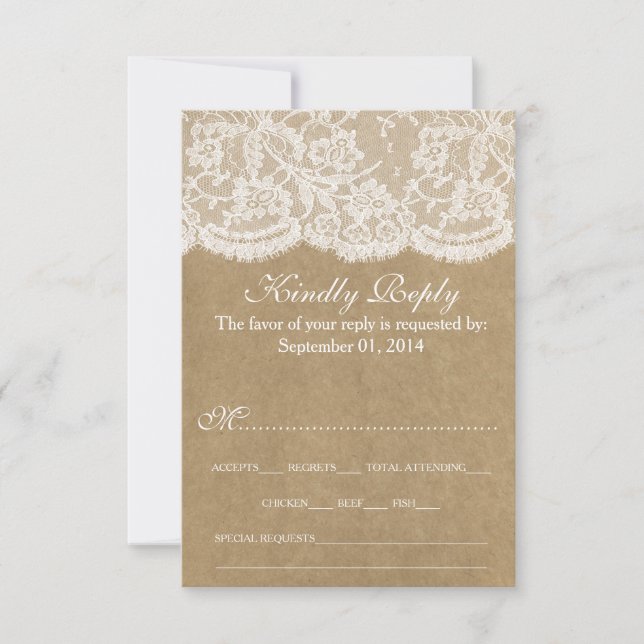 Die Kraft & Spitzen-Hochzeitskollektion RSVP Karte (Vorderseite)
