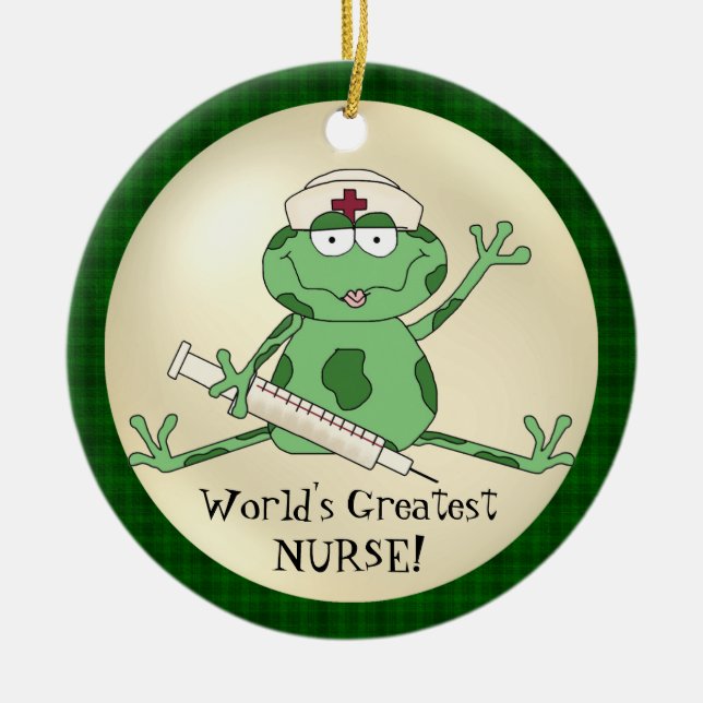 Die Krankenschwester-Froschverzierung der Welt Keramikornament (Vorne)