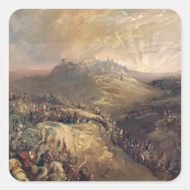 Die Kreuzfahrer vor Jerusalem Quadratischer Aufkleber (Vorderseite)