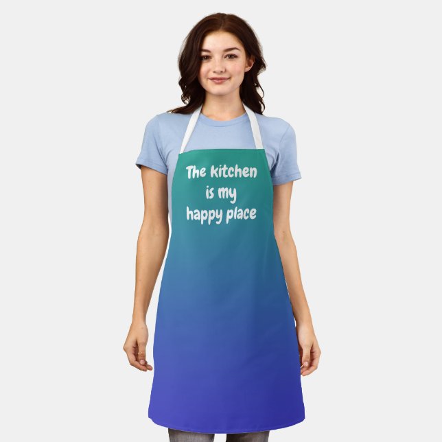 Die Küche ist meine glückliche Place Green Blue Sc Schürze (Getragen)