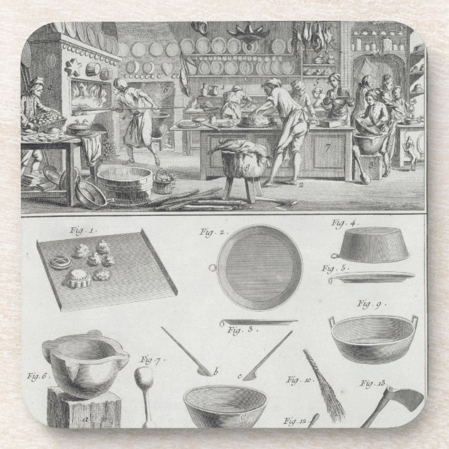 Die Küche und die Ausrüstung eines Bäckers, vom Untersetzer (Vorderseite)