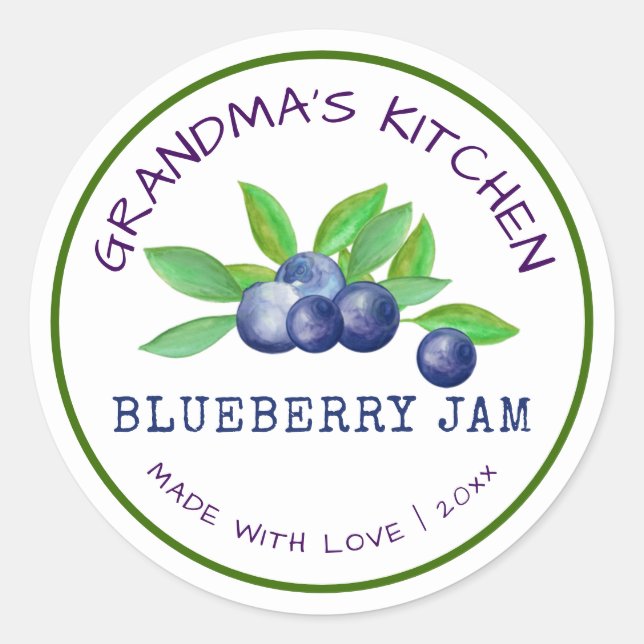 Die Küche von Oma aus Liebe Blueberry Jam Runder Aufkleber (Vorderseite)