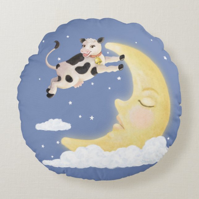 Die Kuh sprang über den Mond Rundes Kissen (Vorderseite)