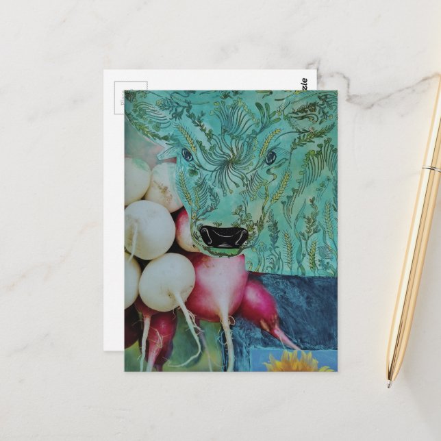 Die Kuh und die Rettiche Collage Postkarte (Vorderseite/Rückseite Beispiel)