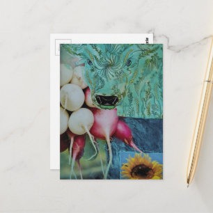Die Kuh-und-Rettich-Collage Postkarte