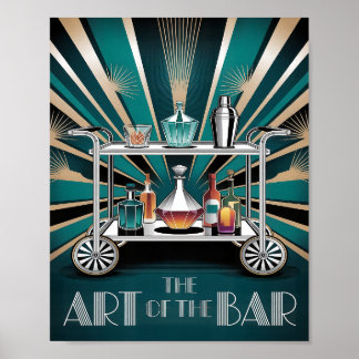 Die Kunst der Bar Art Deco Cocktail-Karren Poster
