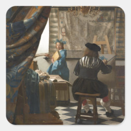 Die Kunst der Malerei von Johannes Vermeer Quadratischer Aufkleber