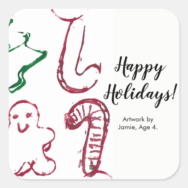 "Die Kunst Ihres Kindes geht hier", Weihnachten Quadratischer Aufkleber (Vorderseite)