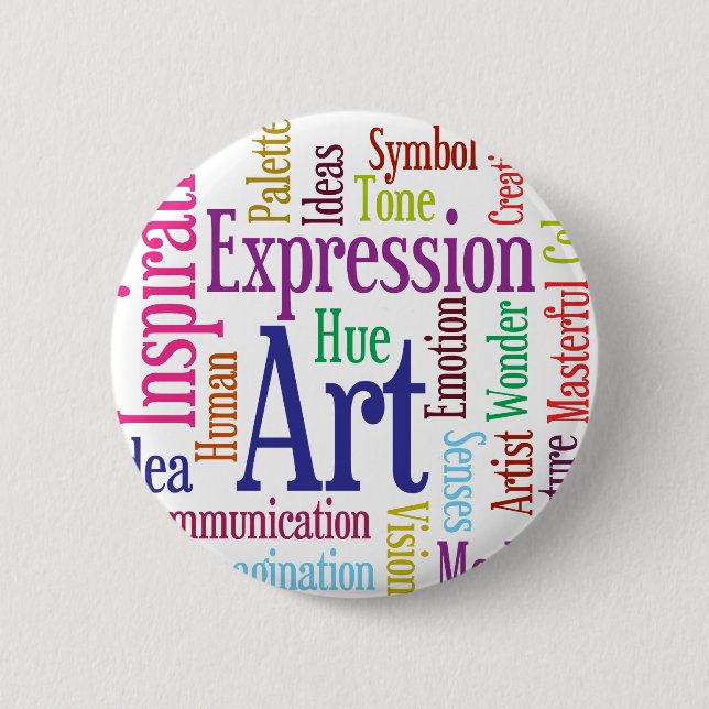 Die Kunst-und die Inspirations-Wort-Wolke der Button (Vorderseite)