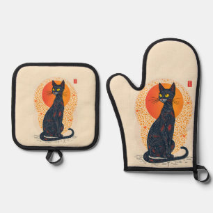 Die künstlerische Katze Ofenhandschuh & Topflappen-Set