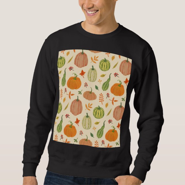 Die Kürbis sind grün und orange, das Muster ist na Sweatshirt (Vorderseite)