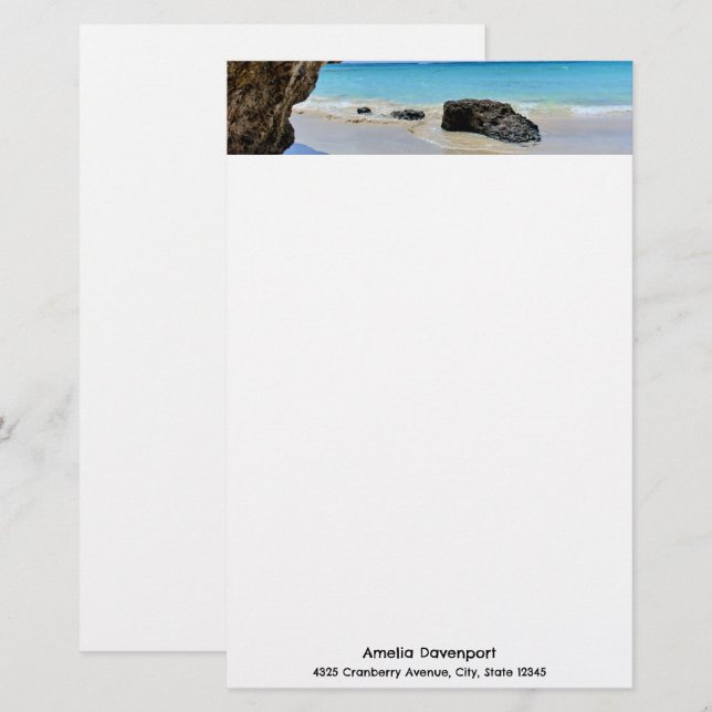Die Küste des tropischen Strandes mit dem großen F Briefpapier (Vorne/Hinten)