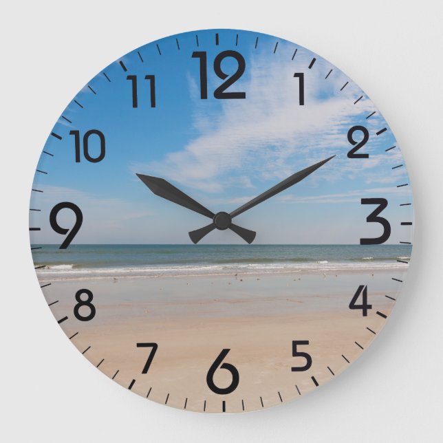 Die Küste von Jacksonville Beach, Florida Große Wanduhr (Vorderseite)