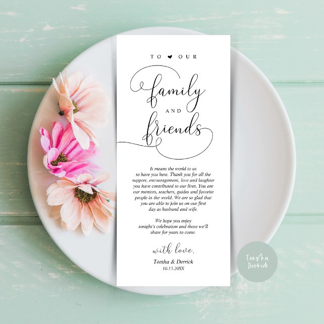 Die Lage des Abendessens dank der modernen elegant Programm (Modern Romantic Script, Wedding Dinner Place Setting Thank You Card, in Black and White)