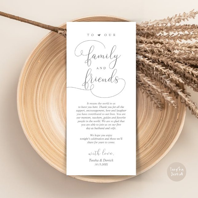 Die Lage des Abendessens dank der modernen elegant Programm (Modern Romantic Script, Wedding Dinner Place Setting Thank You Card, in Dark Grey)