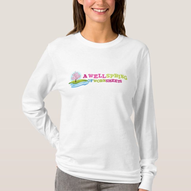 Die lange Hülsen-weißes T-Shirt der Frauen mit (Vorderseite)