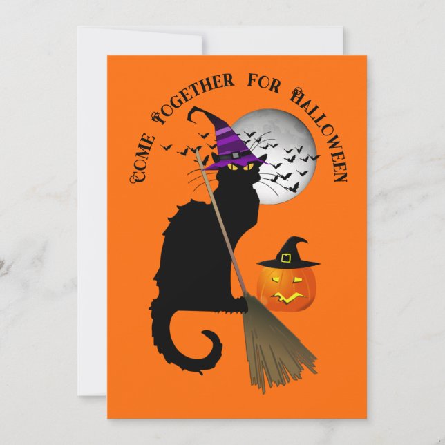 Die Le Chat Noir Halloween Hexe Einladung (Vorderseite)