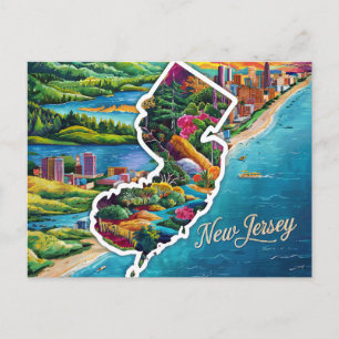Die lebendige New Jersey Map Art Postkarte