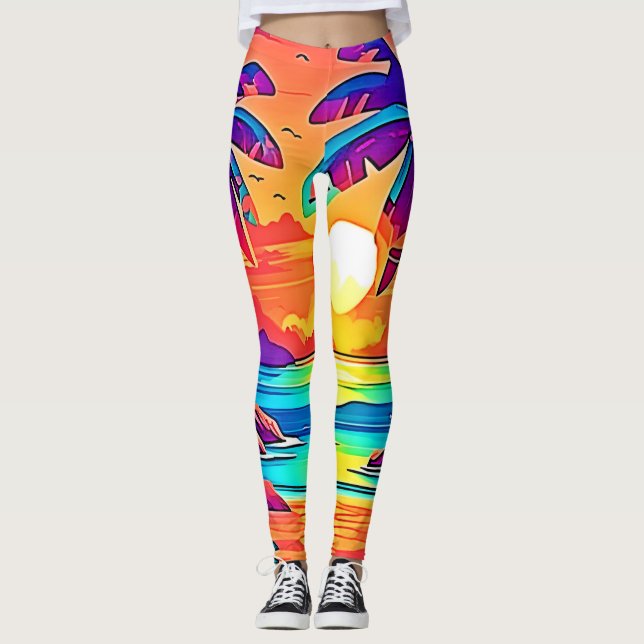 Die lebendige tropische Sonnenuntergangsart Leggings (Vorderseite)