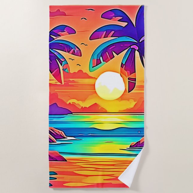 Die lebendige tropische Sonnenuntergangsart Strandtuch (Vorderseite)