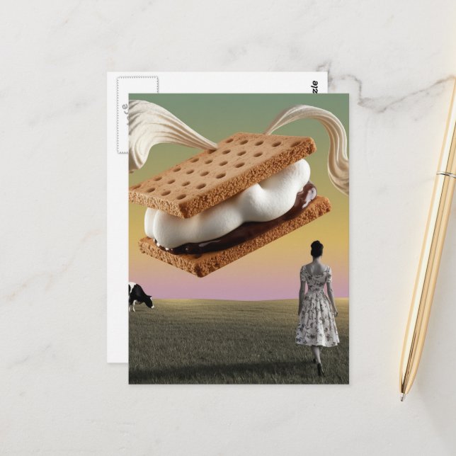 Die Leckerei des fliegenden Schokoladenmarshmellow Postkarte (Vorderseite/Rückseite Beispiel)