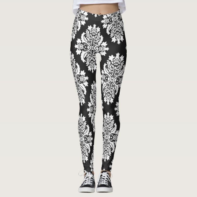 Die Leggings der schwarzen Damast-Frauen (Vorderseite)