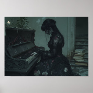 Die letzte Nacht Gothic Girl am Ruined Piano Poster