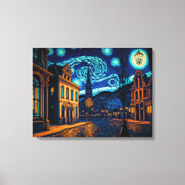 Die leuchtende City Street unter dem Sternenhimmel Leinwanddruck