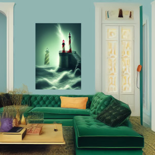 Die Leuchttürme am Meer AI Art Poster