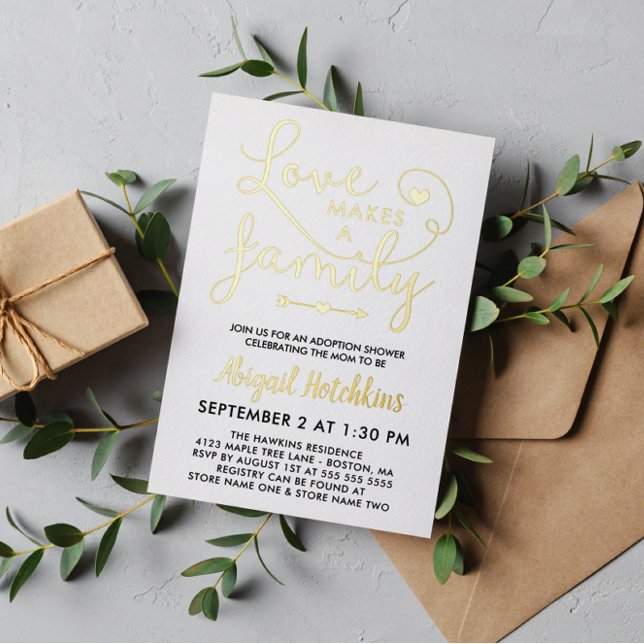 Die Liebe aus Gold Foil macht eine Familiendusche  Folieneinladung (Von Creator hochgeladen)