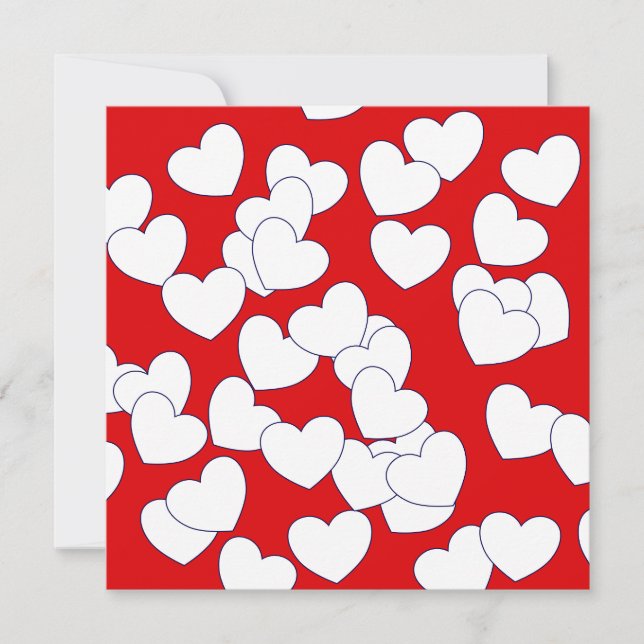 Die "Liebe"-Karte, rot mit vielen weißen Herzen (Vorderseite)